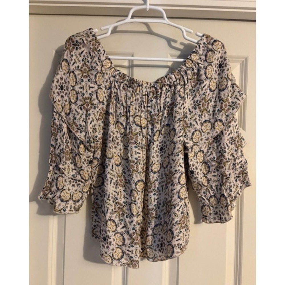 Ella Moss short sleeve off the shoulder blouse, bohemian pattern, size medium